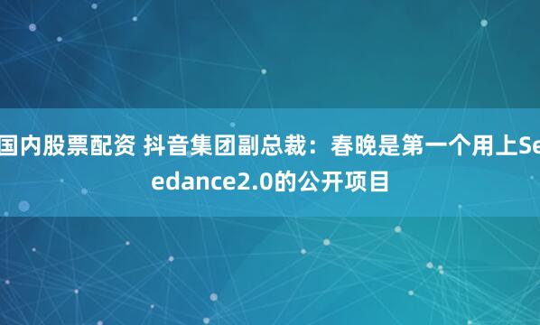 国内股票配资 抖音集团副总裁：春晚是第一个用上Seedance2.0的公开项目